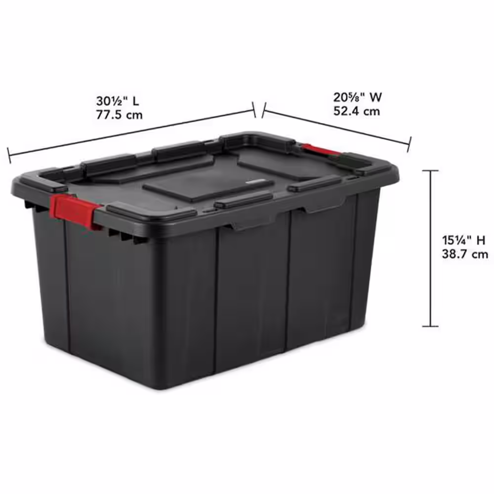 Sterilite 27-Gallon Durable Rugged Industrial Tote w/Red Latches in Black (4 Pack)