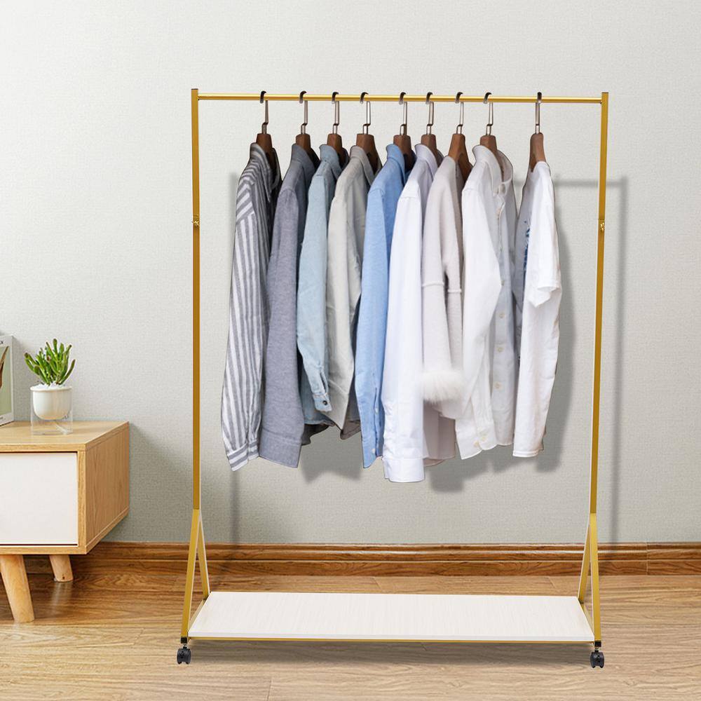 None Freestanding Rolling Gold Metal Clothes Rack with Shelf & Wheels 45.66 in. W x 64.17 in. H
