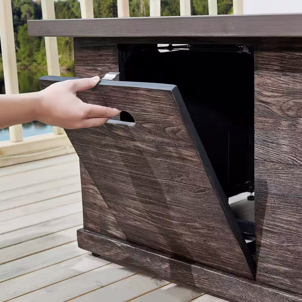 Hampton Bay Peyton 35 in. W x 24 in. H Square MGO Liquid Propane Fire Pit in Distressed Brown