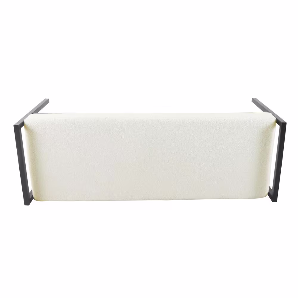 Homepop Cream Sherpa Bench with Metal Legs 18.9 in. Height x 49.5 in. Width x 17.25 in. Depth
