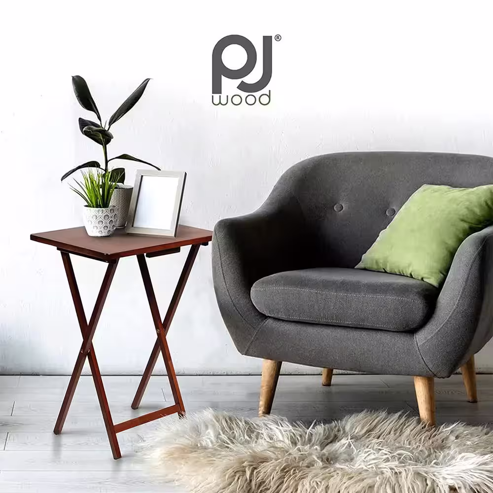 PJ wood 2.2 ft. Brown Wood Folding TV Tray Tables