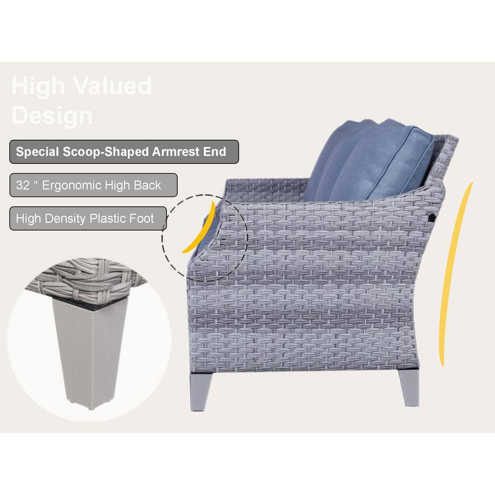 Gymojoy Canton Grey 5-Piece Wicker Patio Conversation Set with Baby Blue Cushions