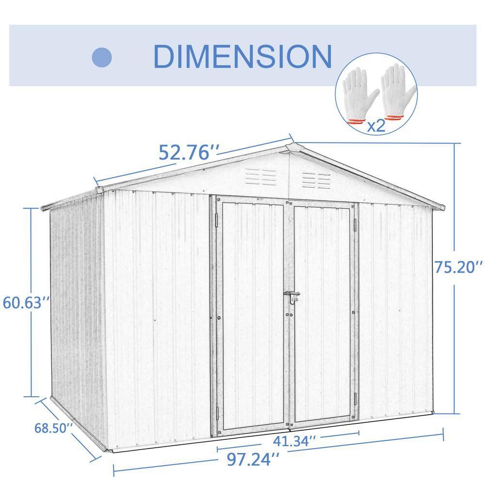 None 8 ft. W x 6 ft. D Galvanized Steel Shed with Lockable Double Doors, Tool Storage Garden Shed