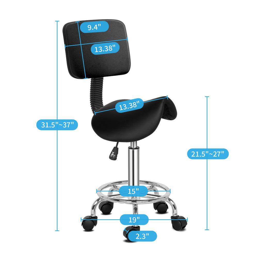 None Black PU Leather Seat Swivel Saddle Stool Adjustable Salon Chair with Backrest