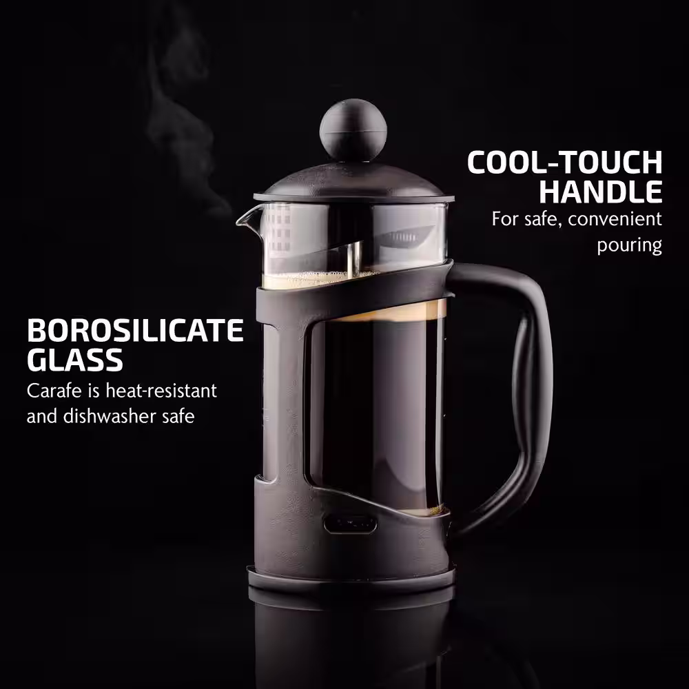 OVENTE 3-Cup Black French Press Cafetire Coffee and Tea Maker with Heat-Resistant Glass, FREE Measuring Scoop