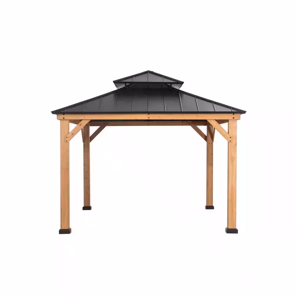 Hampton Bay Crownhill 11 ft. x 13 ft. Hardtop Gazebo with Wood Posts