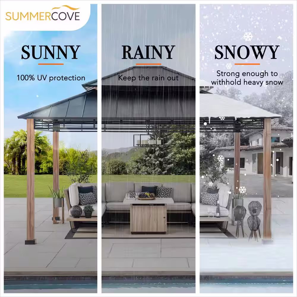 Sunjoy SummerCove Roberts 13 ft. x 15 ft. Black 2-Tier Hardtop Gazebo