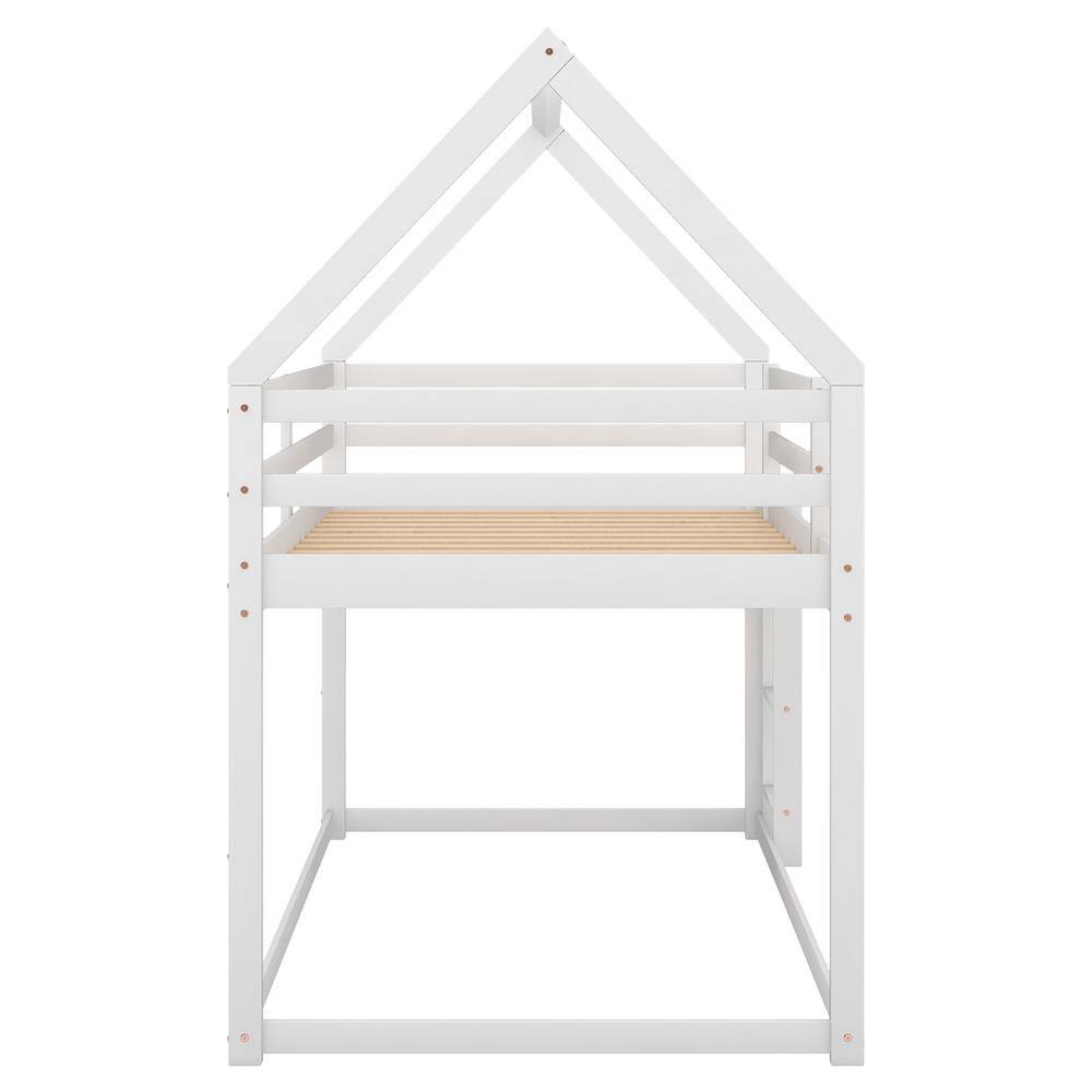 Harper & Bright Designs White Twin Over Twin Wood House Bunk Bed with Ladder