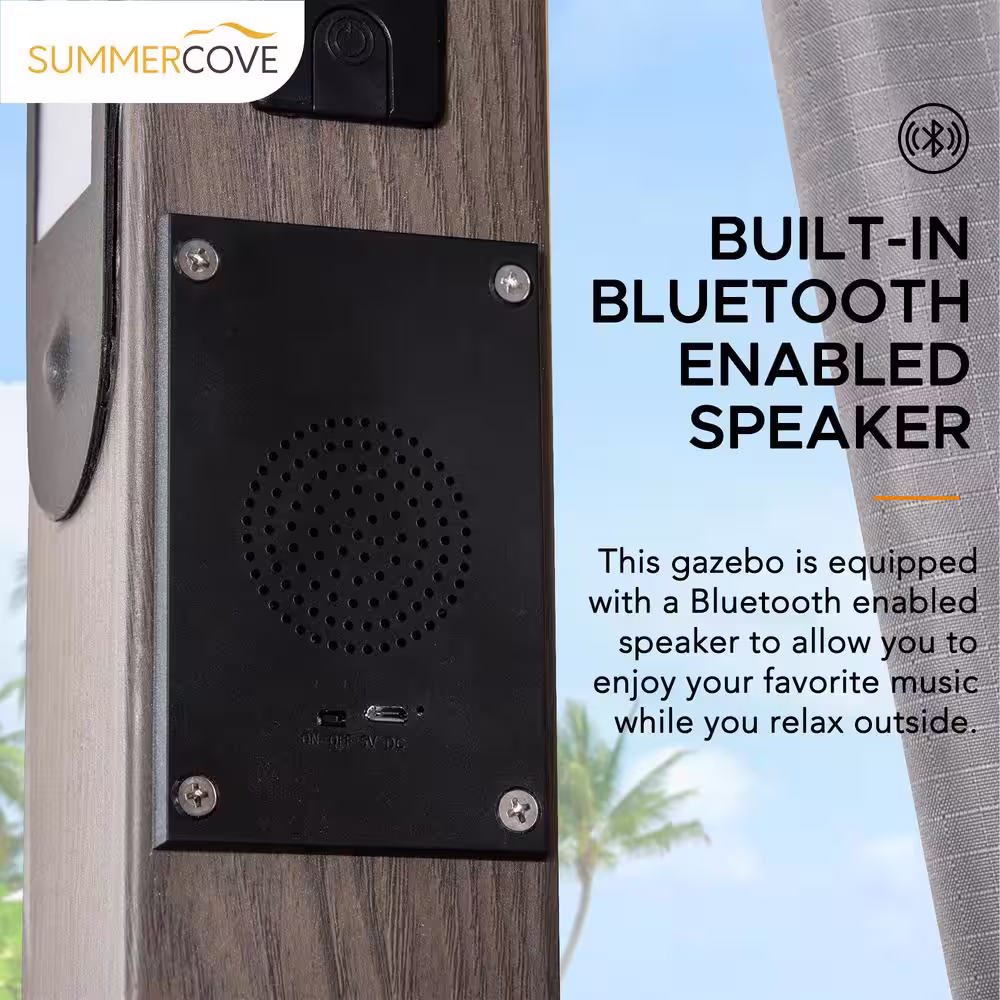 Sunjoy SummerCove Monterey Park 10 ft. x 13 ft. Gray 2-Tier Gazebo with LED Lighting and Bluetooth Sound