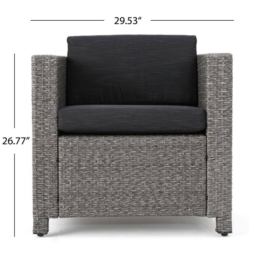 Noble House Puerta Mixed Black 8-Piece Metal Patio Conversation Seating Set with Dark Grey Cushions