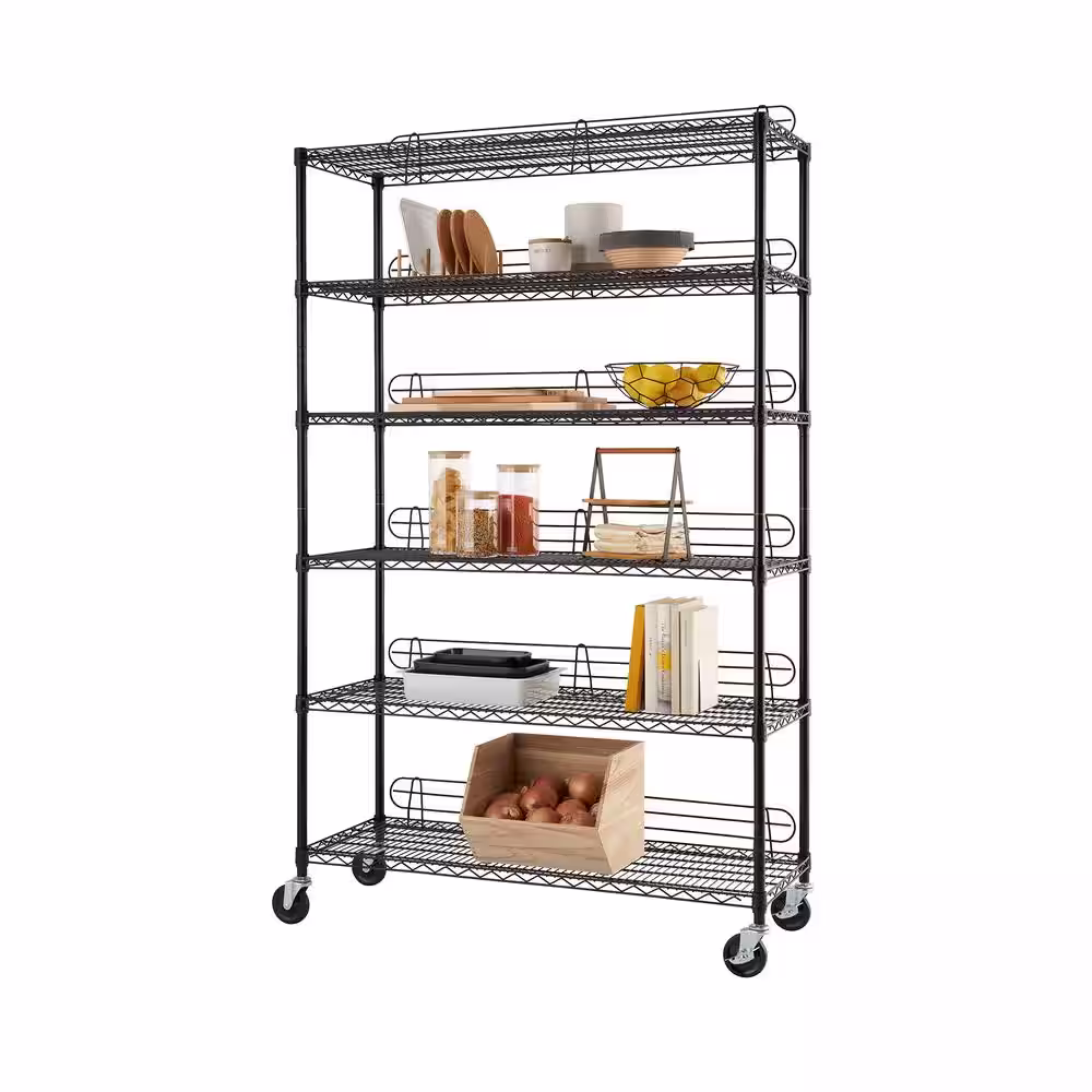 TRINITY Black 6-Tier Rolling Steel Garage Storage Shelving Unit (48 in. W x 77 in. H x 18 in. D)