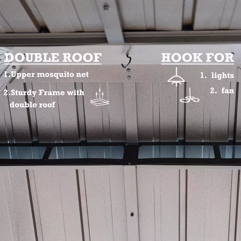 KOZYARD Alexander 10ft.D x 9ft.H x 12ft.W Aluminum Hardtop Gazebo with Galvanized Steel Roof, Mosquito Net and Privacy Sidewall