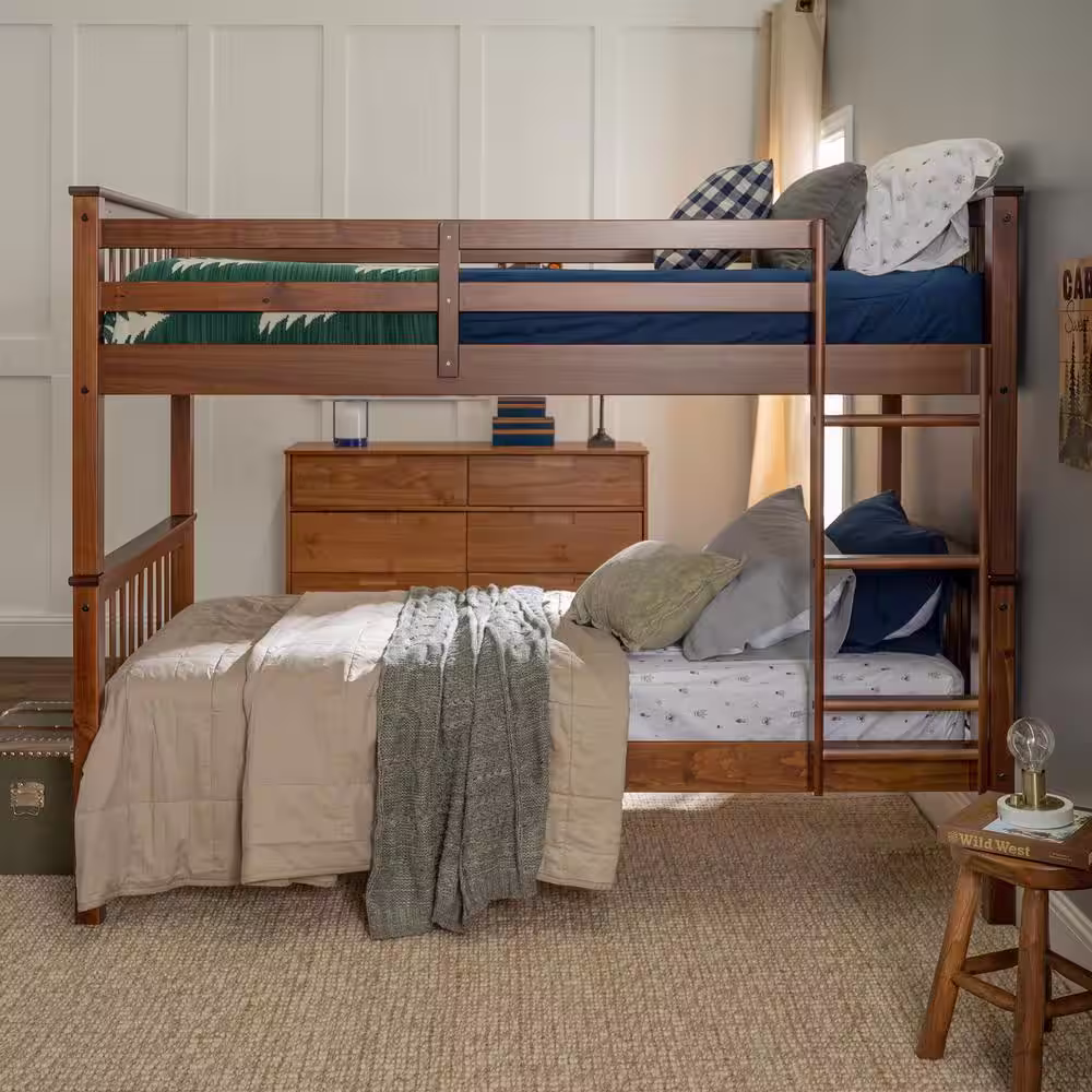 Walker Edison Furniture Company Solid Wood Twin over Twin Mission Design Bunk Bed - Walnut