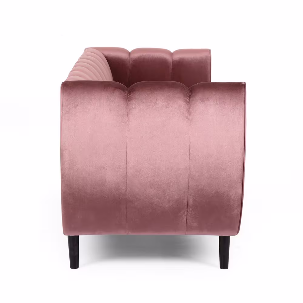 Noble House Bobran 83.25 in. Blush Solid Velvet 3-Seat Tuxedo Sofa