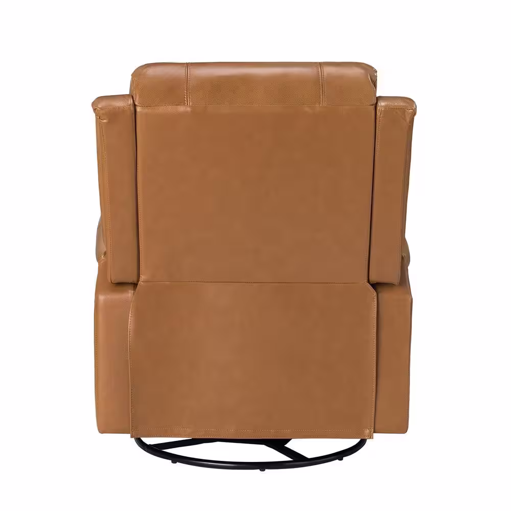 JAYDEN CREATION Kaletan Traditional Camel Genuine Leather Power Sliding and Rocking Swivel Recliner Nursery Chair with Rolled Arms