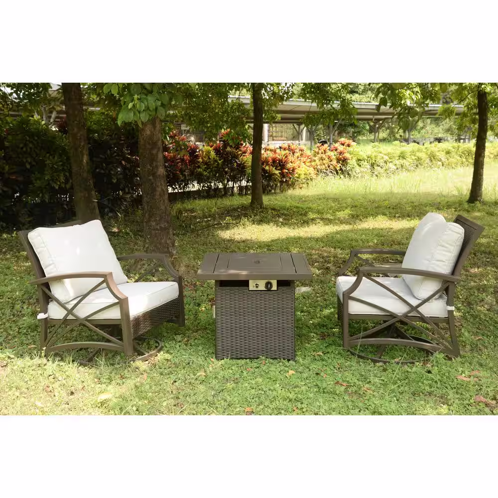 None 28 in. Brown Square Wicker Outdoor Propane Gas Fire Pit Table with Steel Tabletop