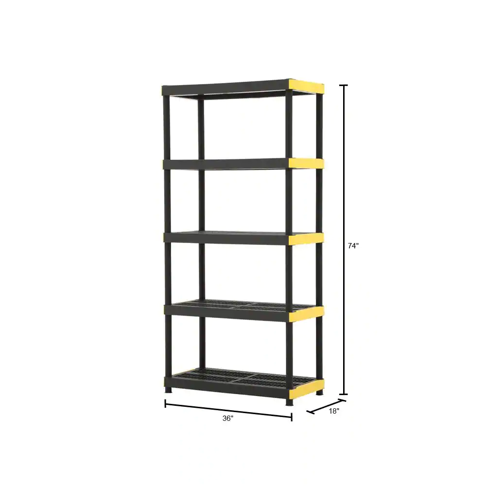 HDX 5-Tier Plastic Garage Storage Shelving Unit in Black (36 in. W x 74 in. H x 18 in. D)