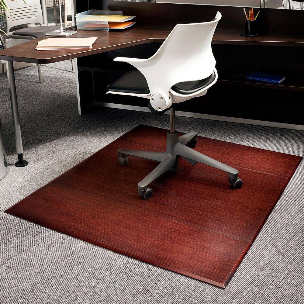 Anji Mountain Plush Dark Brown Mahogany 47 in. x 60 in. Bamboo Tri-Fold Office Chair Mat without Lip
