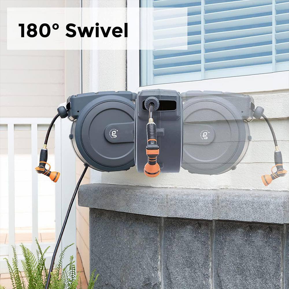 None Retractable Hose Reel 5/8 in. x 90 ft. Wall Mounted Garden Hose Reel with Swivel Bracket and 8 Pattern Nozzle Water Hose