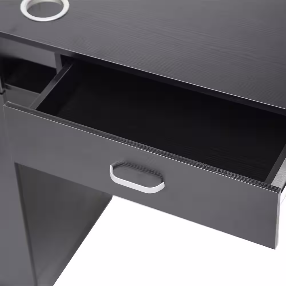 None Wall Mount Black Hair Styling Barber Station Table with 2-Drawers