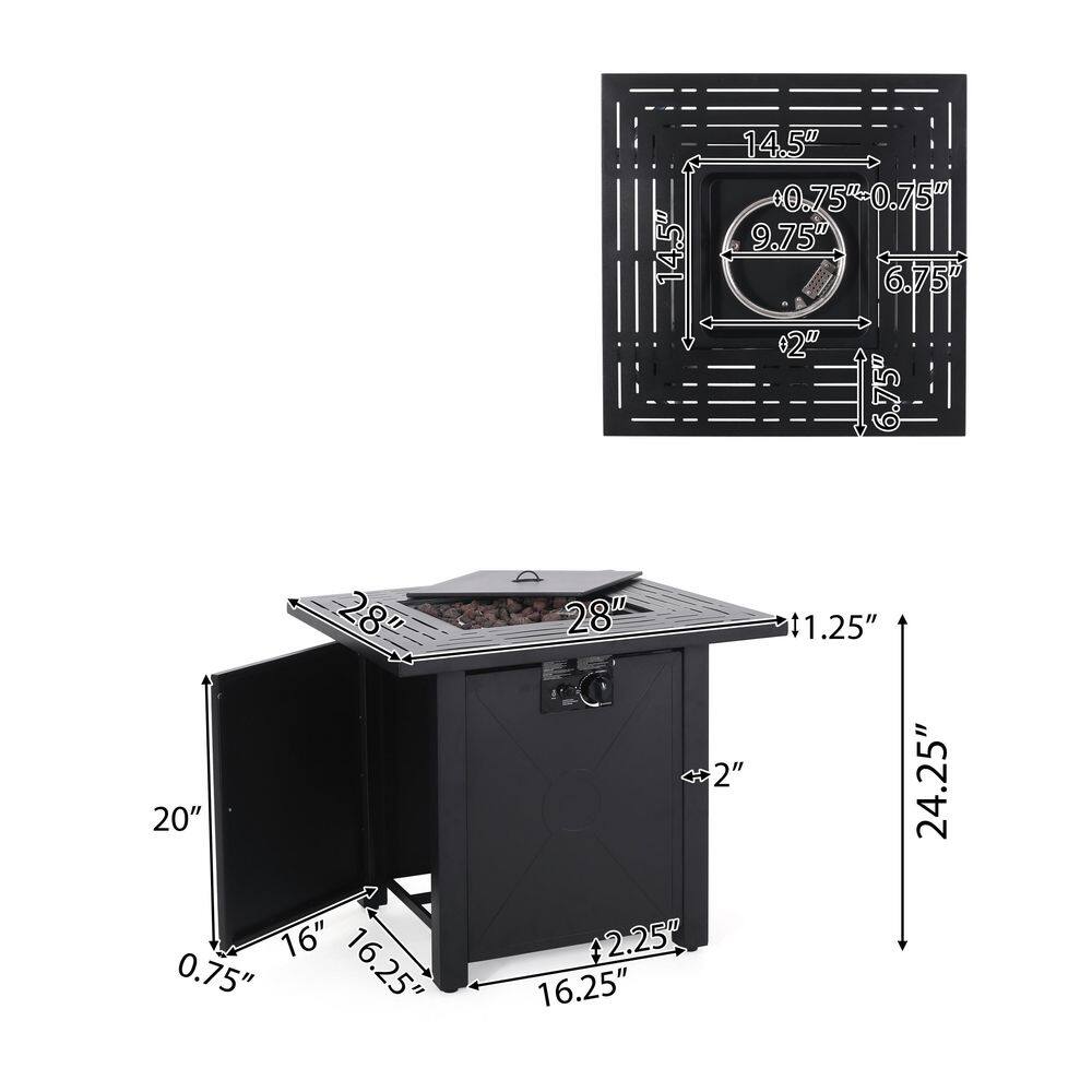 Noble House Haraldson Black Square Metal Fire Pit