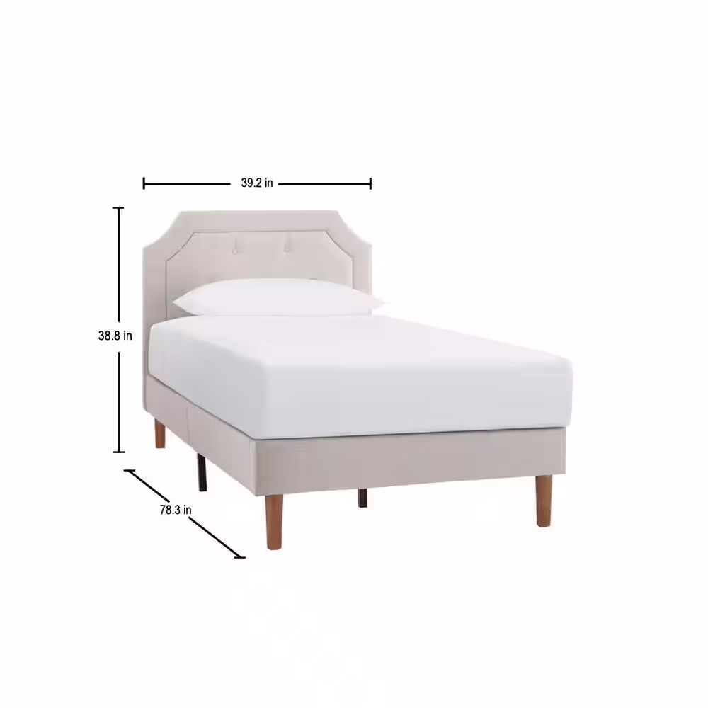 StyleWell Vinedale Biscuit Beige Upholstered Twin Platform Bed with Notch Back and Tufting (39.2 in W. X 38.80 in H.)