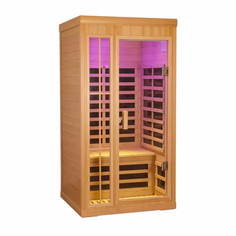 None Plus 1-Person Indoor Far Infrared Sauna Room 8 Low EMF Heaters Canadian Hemlock LED Reading Lamp