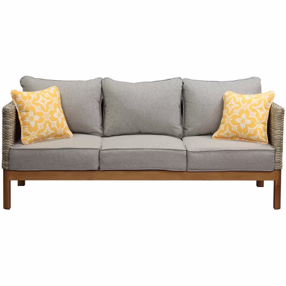 Hanover Blake 4-Piece Wicker Patio Conversation Deep Seating Set with Gray Cushions with All-Weather, Wood Accents