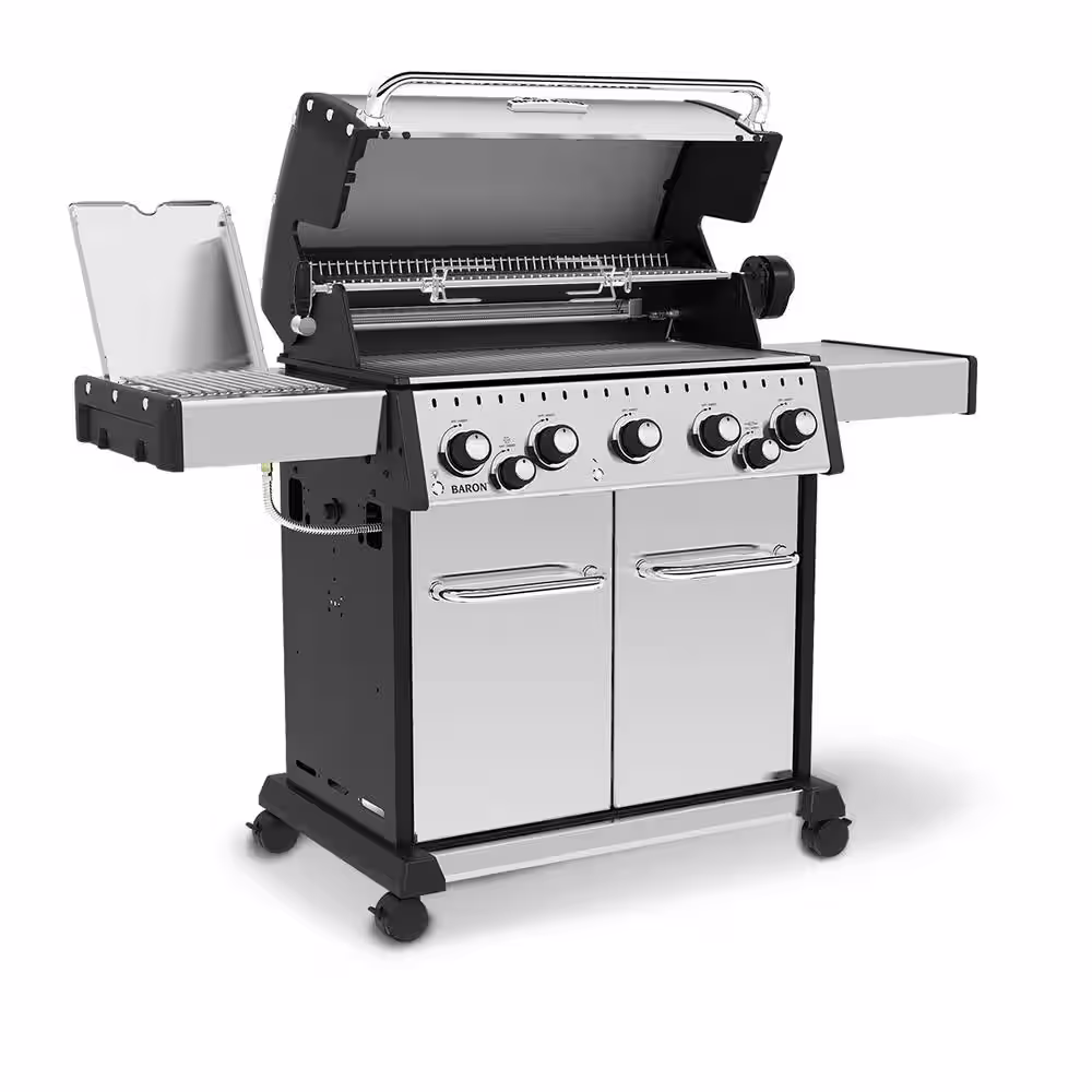 Broil King Baron S 590 Pro IR 5-Burner Propane Gas Grill in Stainless Steel with Infrared Side Burner and Rear Rotisserie Burner