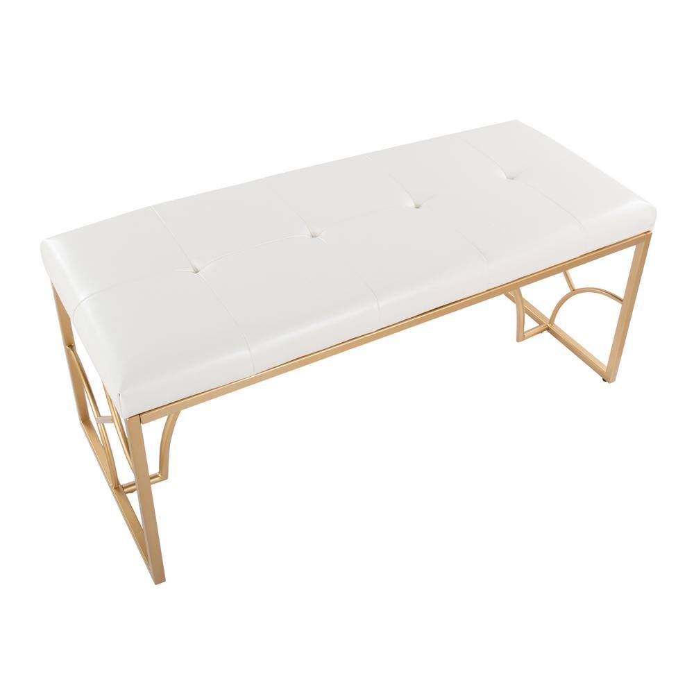 Lumisource Constellation White Faux Leather and Gold Metal 43.5 in. Bedroom Bench (21 in. H x 43.5 in. W x 18 in. D)