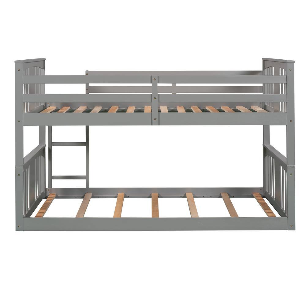Harper & Bright Designs Gray Twin Over Twin. Wood Low Bunk Bed with Ladder