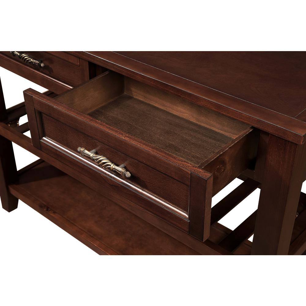 None Retro and Modern Design 42 in. Espresso Rectangle Solid Wood Console Table Sofa Table with 2 Drawers and 2 Open Shelves