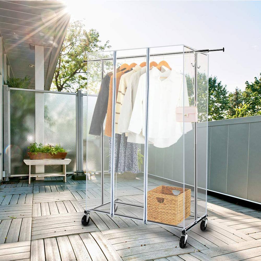 None Chrome Steel Garment Clothes Rack Adjustable 67 in. W x 66 in. H