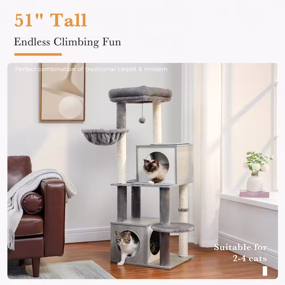 None Scratching Posts and Trees, Luxurious Cat House, Cat Play Center, Vat Bed in Grey