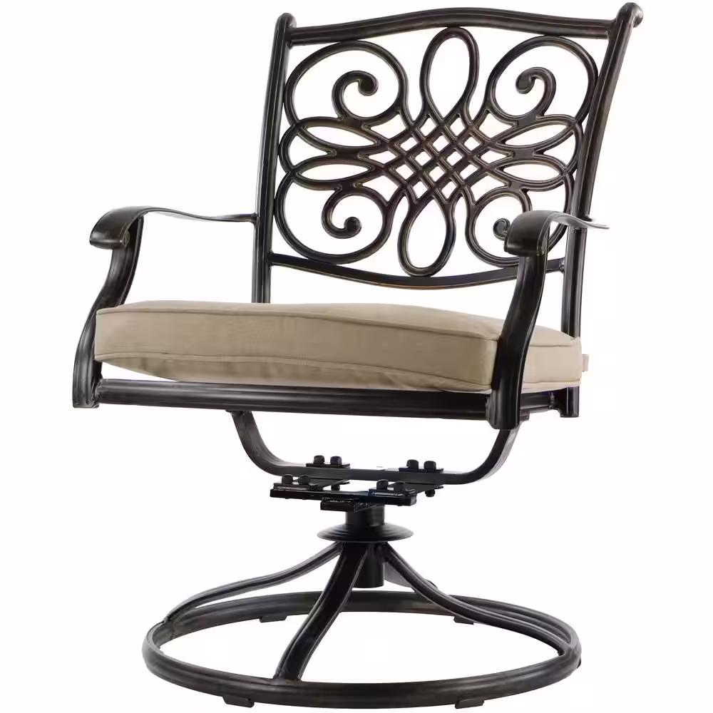 Hanover Traditions 9-Pc Aluminium Rectangular Patio Dining Set with Six Dining Chairs, Two Swivel Rockers & Natural Oat Cushions