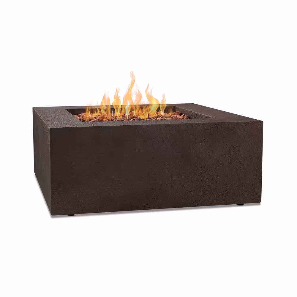 Real Flame Baltic 37 in. W X 16 in. H Square MGO Natural Gas Fire Table in Kodiak Brown with Burner Lid and Protective Cover