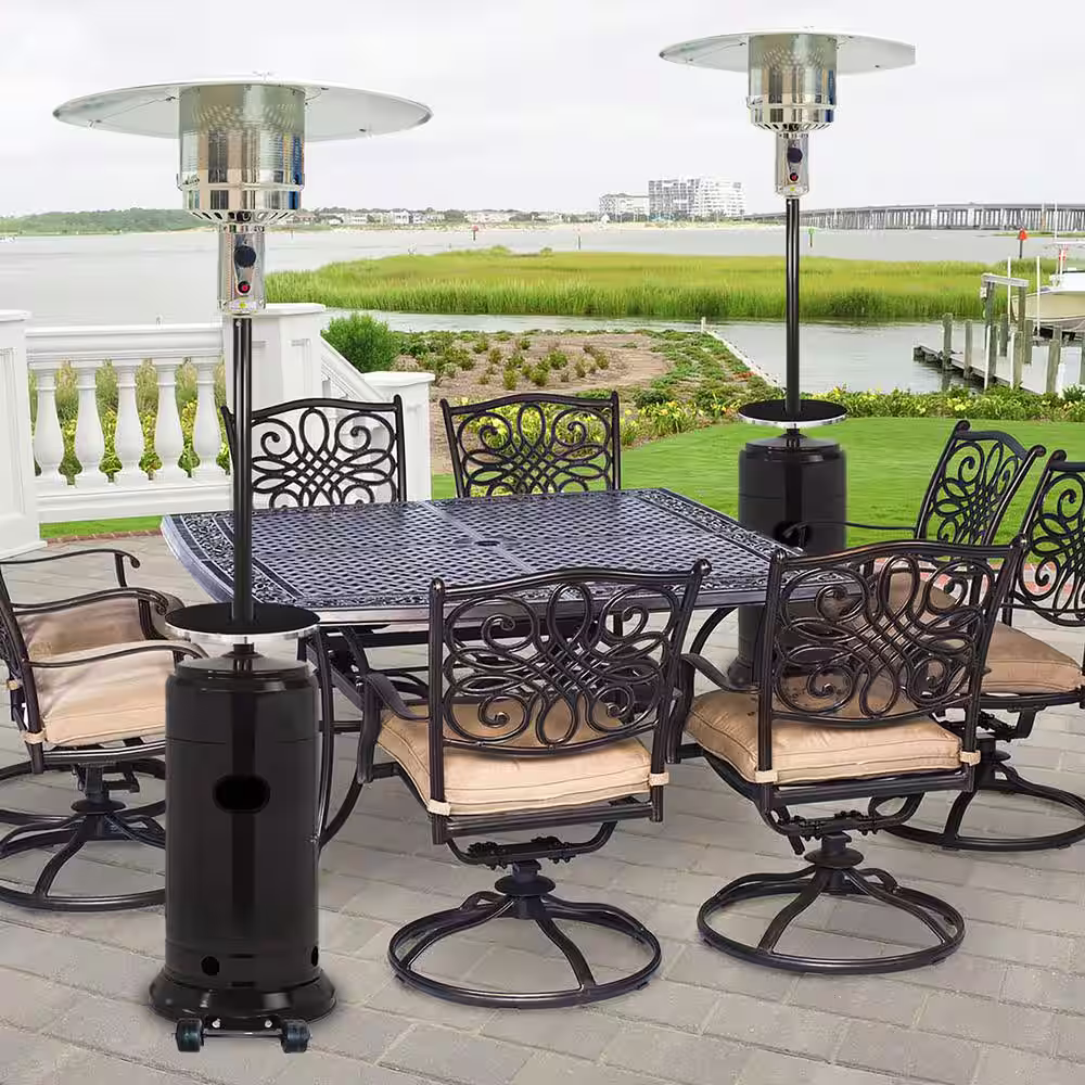Hanover 7 ft. 48,000 BTU Steel Umbrella Propane Patio Heater in Black