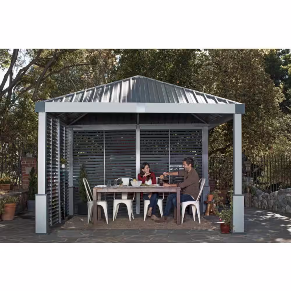 Sojag Nanda 12 ft. x 12 ft. Grey Rustproof Aluminum Framed Gazebo With Two Louvered Walls