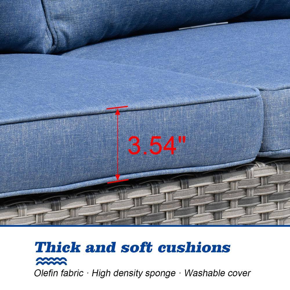 OVIOS New Star Gray 8-Piece Wicker Patio Conversation Seating Set with Blue Cushions and Swivel Chairs