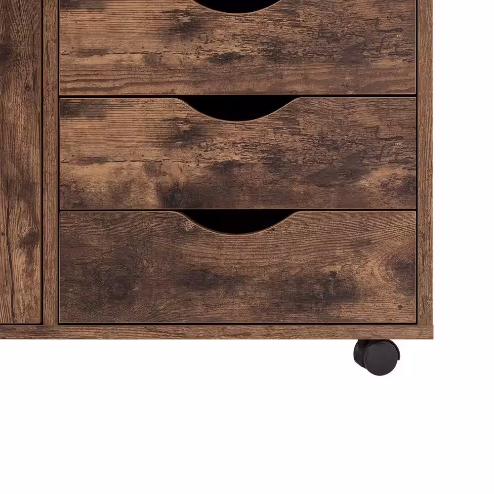 None Rustic Brown 5 Drawer with Shelf 30.7 in W x 15.7 in D x 26.3 in H Wooden File Cabinets Vertical File Cabinet