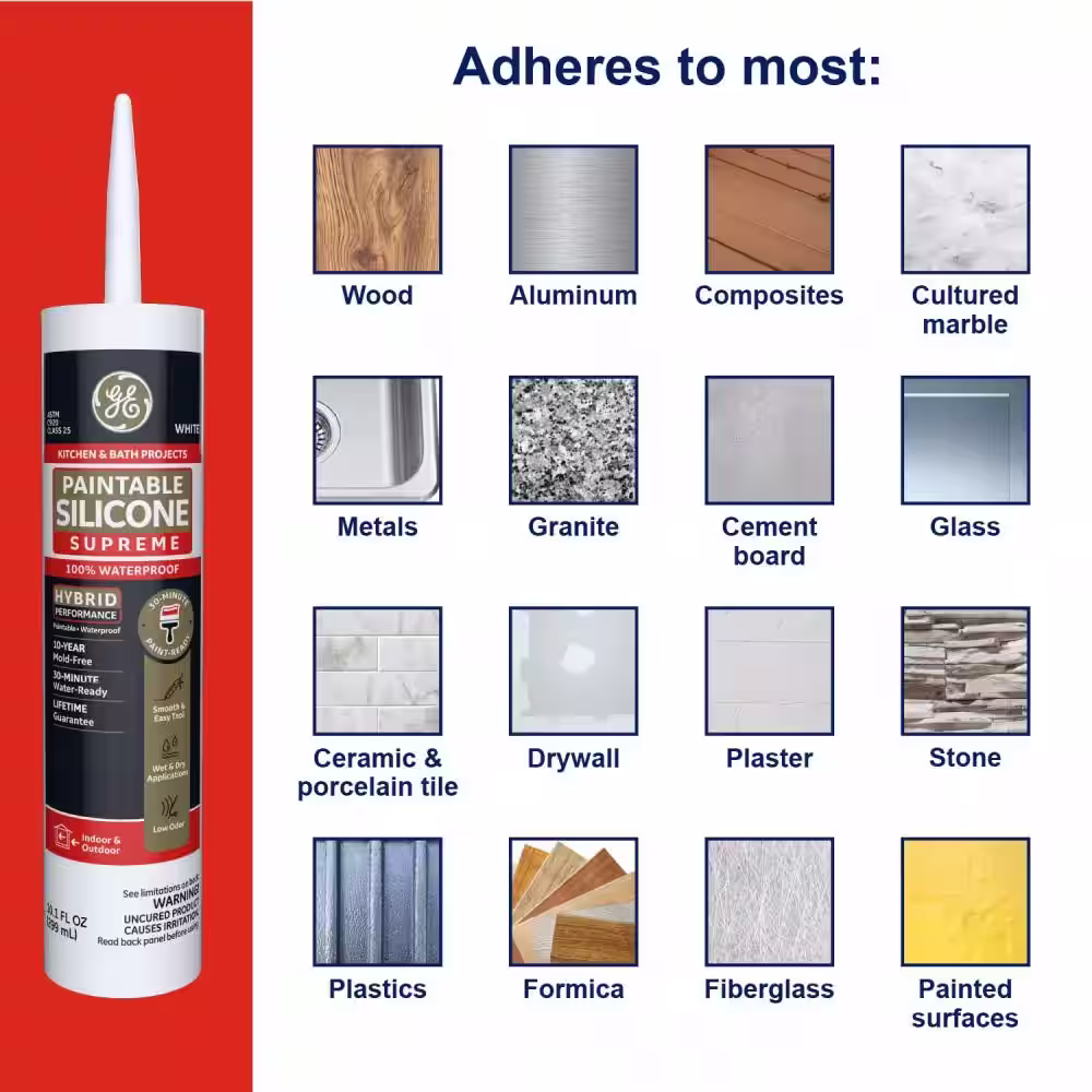 GE Paintable Silicone Supreme 9.5 oz. White Kitchen and Bath Sealant
