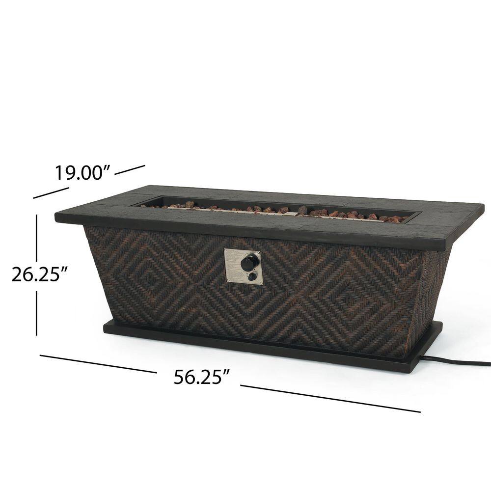 Noble House Abilene Brown Rectangular Stone Fire Pit (No Tank Holder)