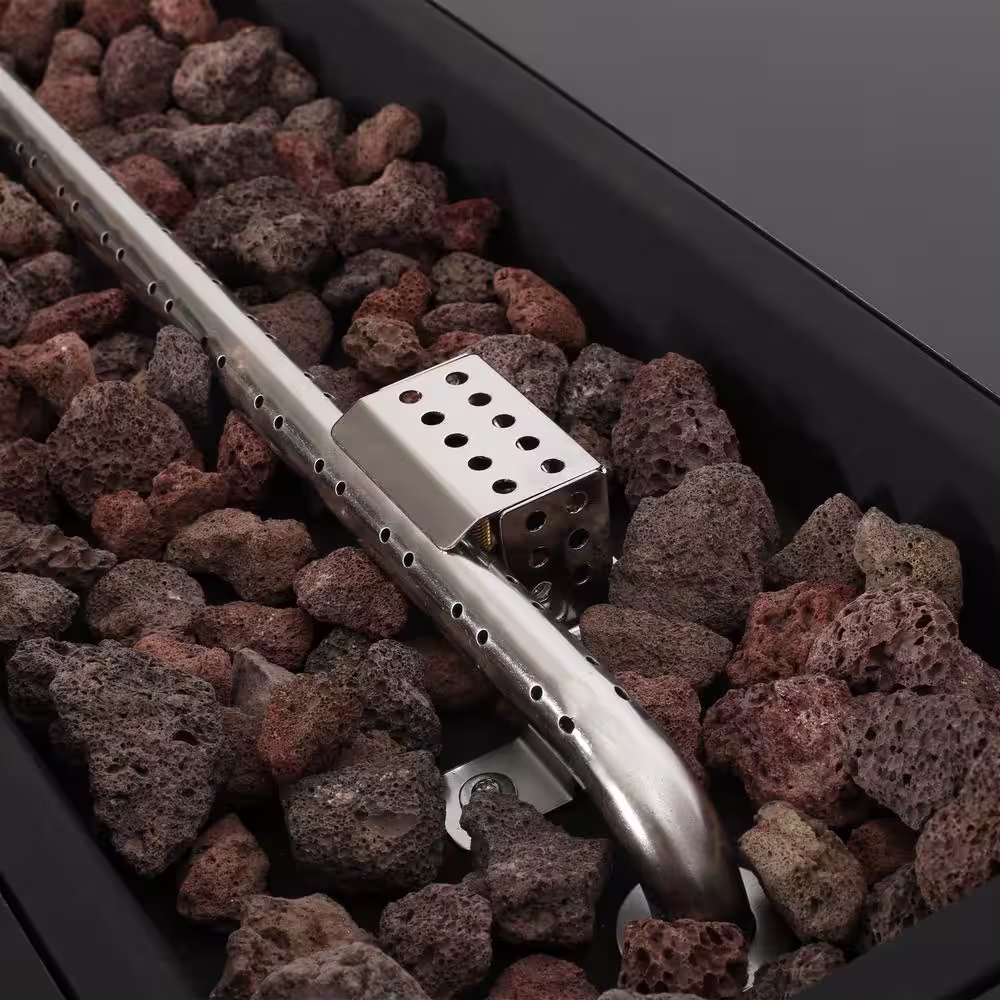 Noble House Delphine Light Grey and Grossy Black Rectangular Stone Fire Pit (No Tank Holder)