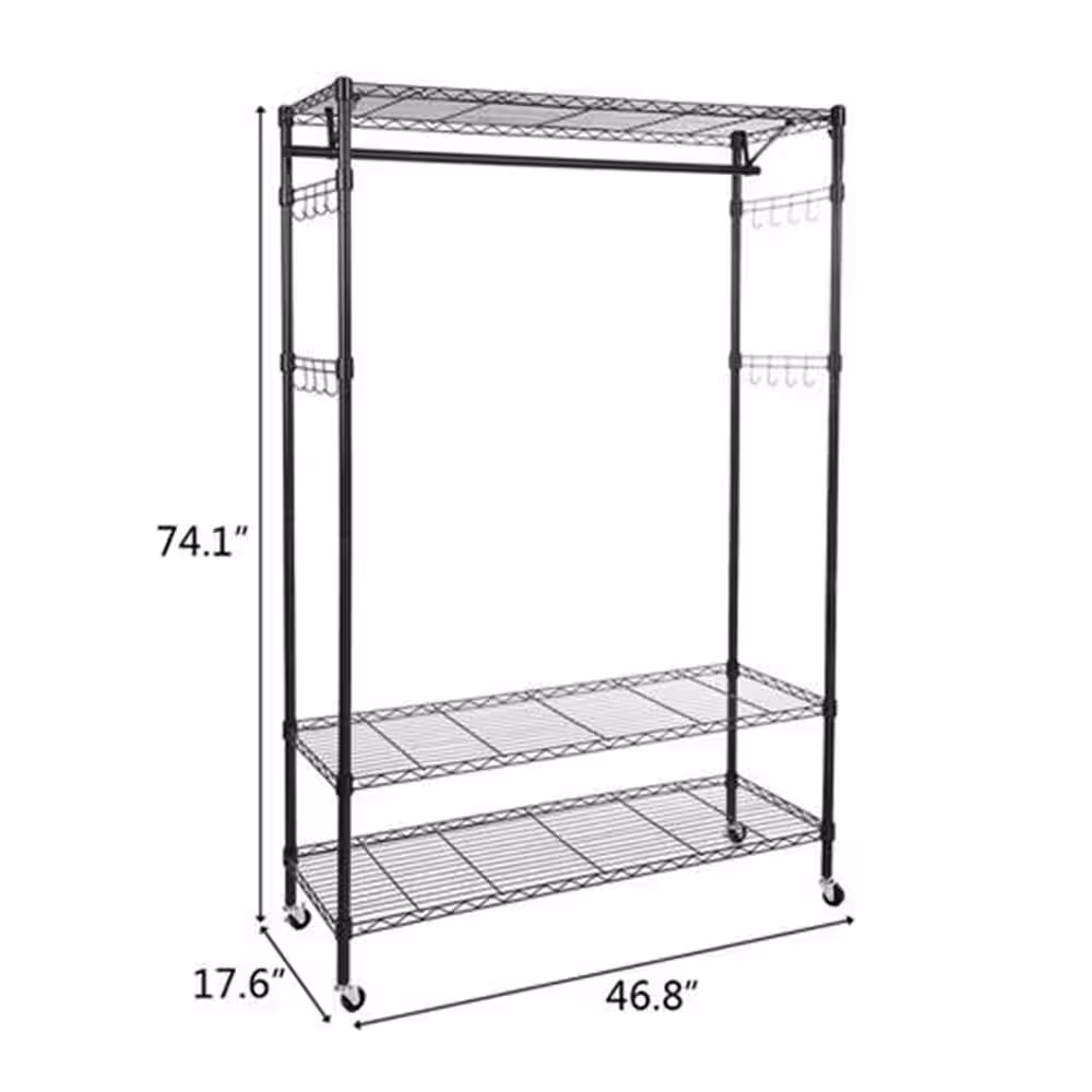 None Black Steel Clothes Rack 17.72 in. W x 70.87 in. H