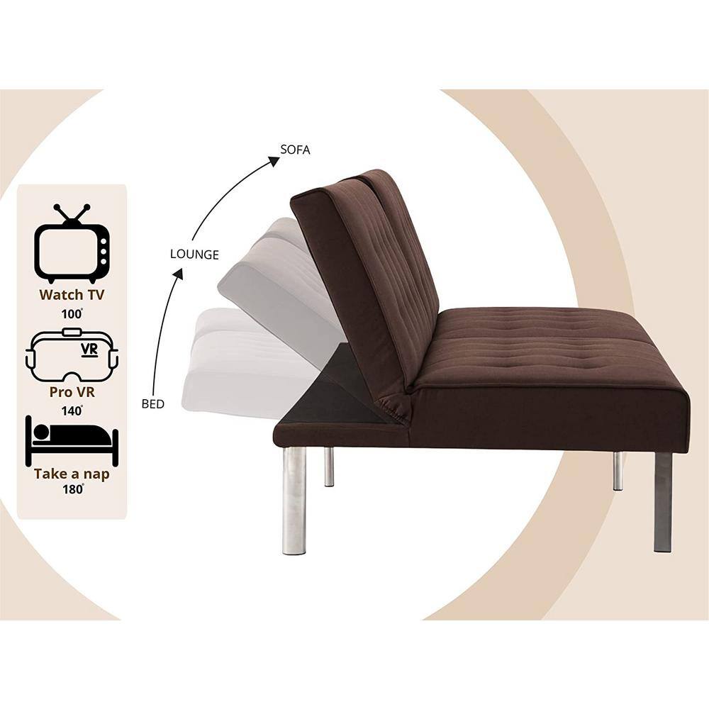 HOMESTOCK Espresso, Linen Tufted Split Back Futon Sofa Bed, Couch Bed, Futon Convertible Sofa Bed with Metal Legs