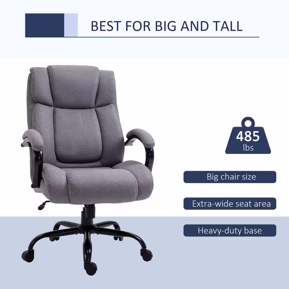 Vinsetto Light Grey, Big and Tall Executive Office Chair High Back Computer Desk Chair Ergonomic Swivel Chair with Linen Fabric
