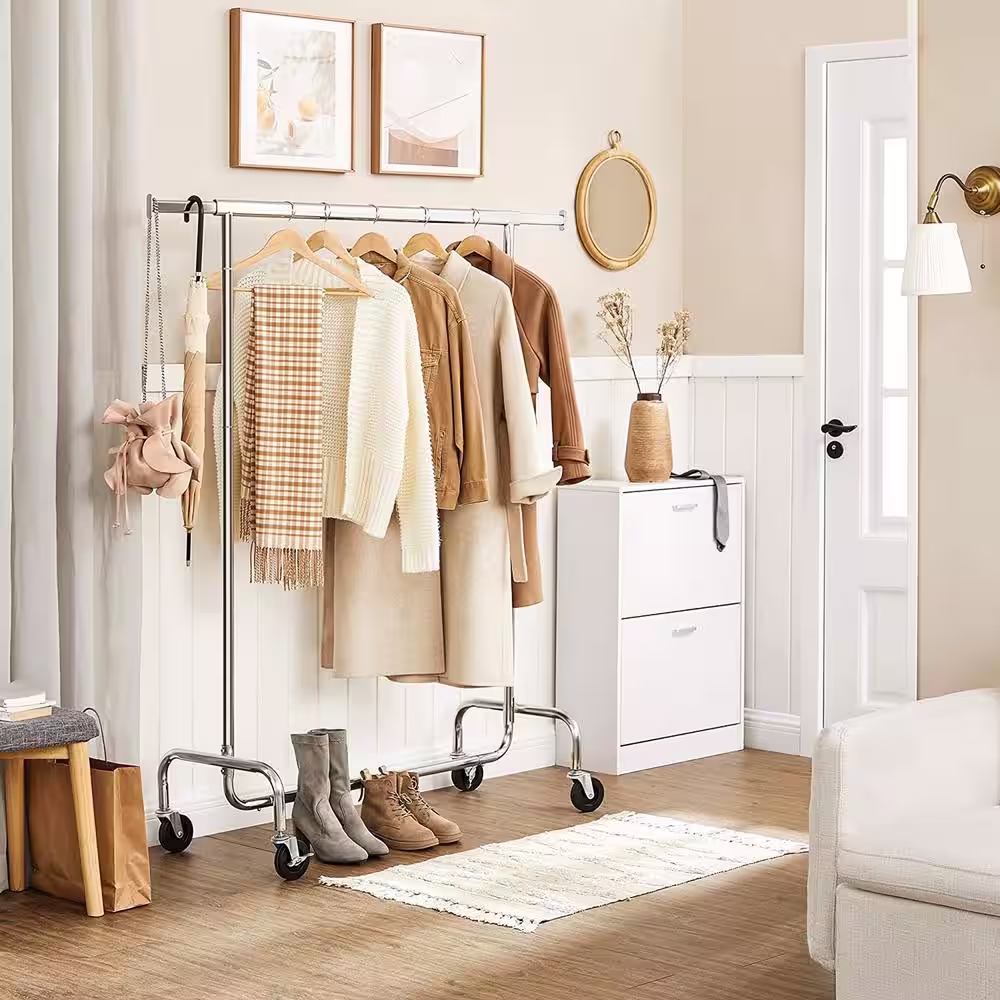 None Chrome Metal Adjustable Garment Clothes Rack 43 in. W x 63 in. H