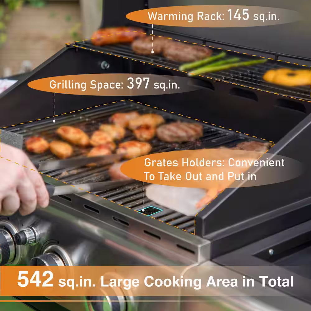 None 4-Burner Propane Gas Grill in Stainless Steel with Side Burner Regulator and Hose