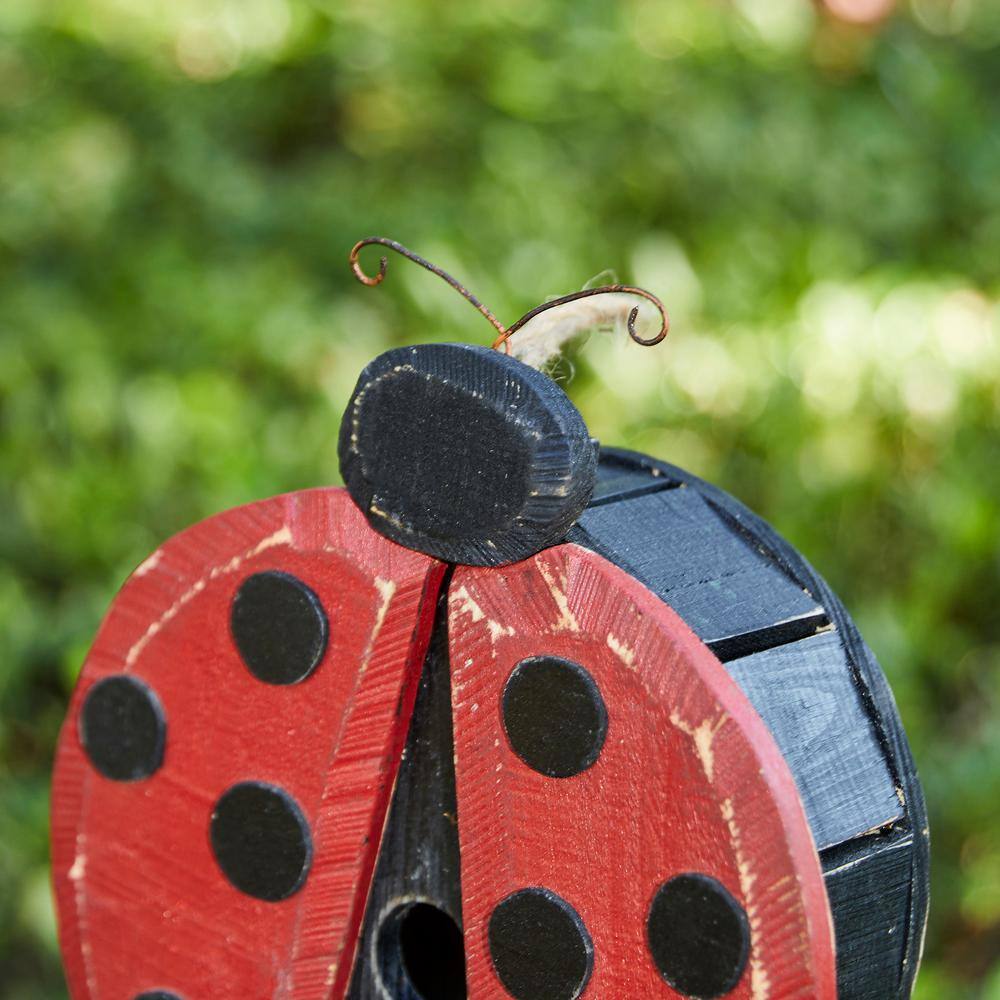 Glitzhome 11.5 in. H Distressed Solid Wood Ladybug Birdhouse (KD)