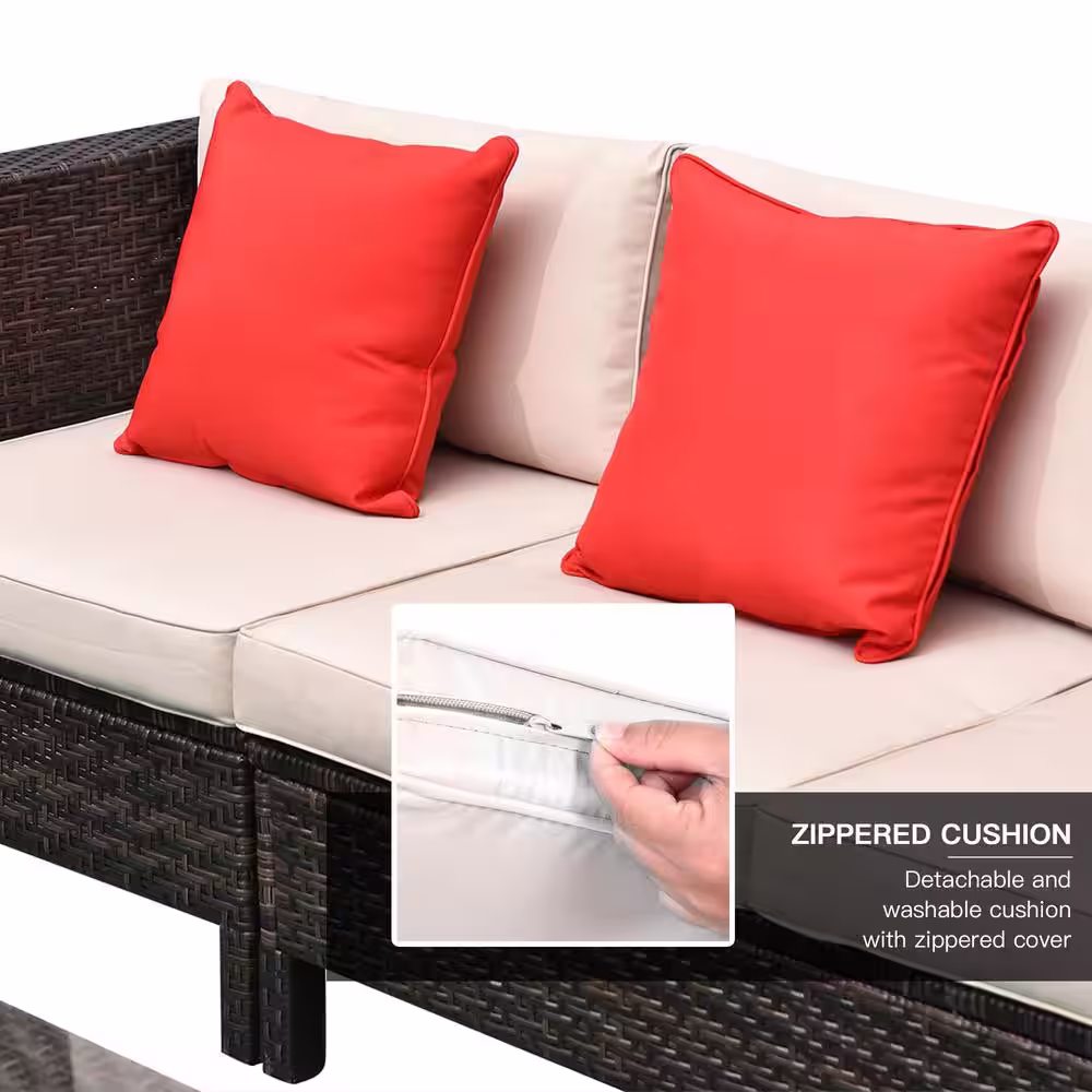 Outsunny 9-Piece Aluminum Plastic Rattan Patio Conversation Set with Beige Cushions